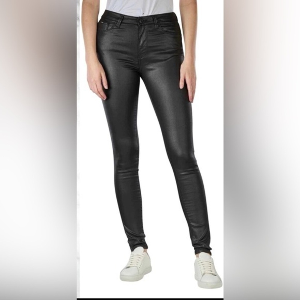 NEW Rebecca Minkoff BLACK WAXED GLITTER SHIMMER STRETCH JEANS SZ 6